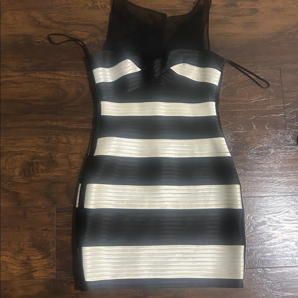 BCBGMaxAzria Black and White Striped Mini Dress
